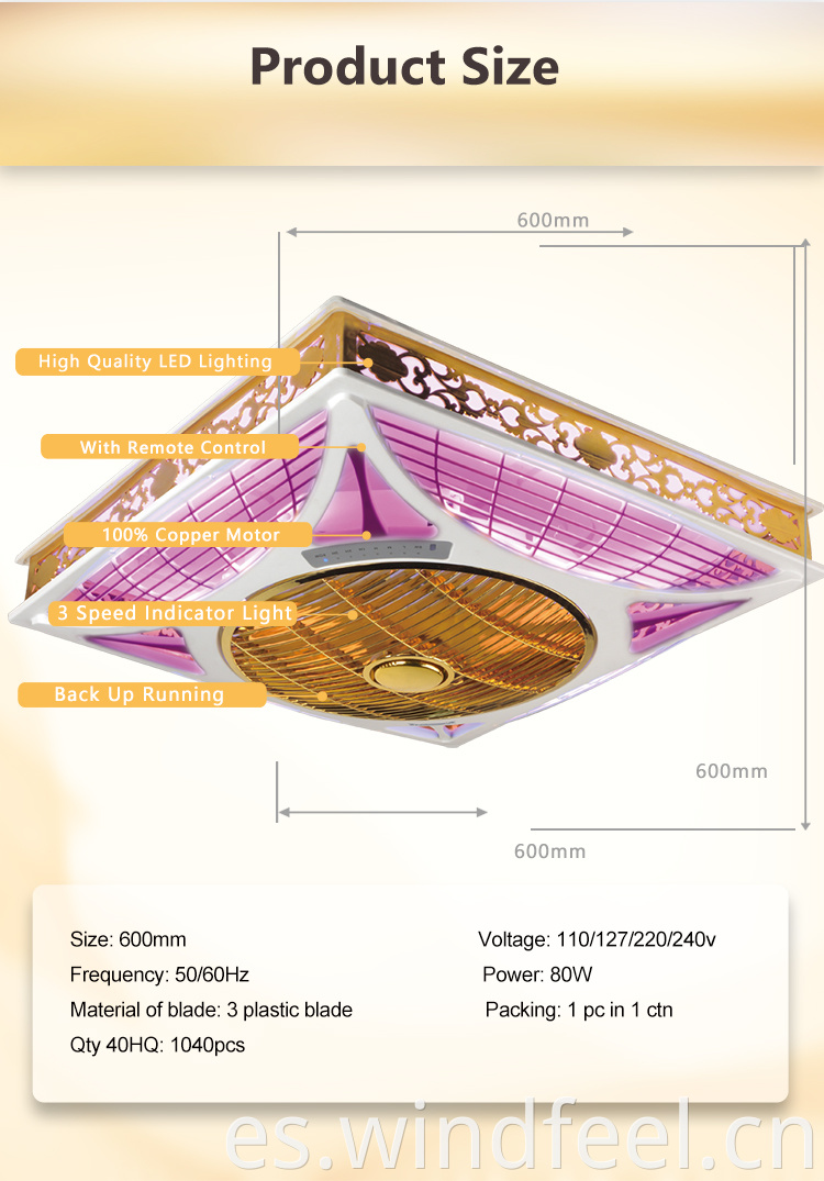 Aprobación de Dubai Middle East CB 14 pulgadas de alta entrega de aire nueva llegada 60x60 16 pulgadas ventilador de caja de techo falso con luz